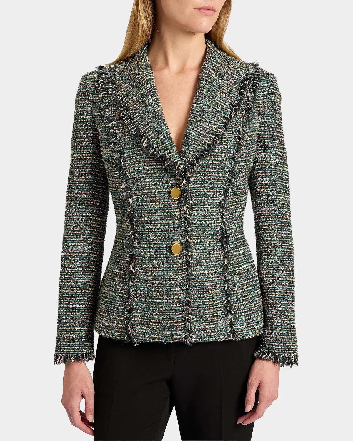 Fringed Single-Breasted Tweed Jacket - thumbnail 5