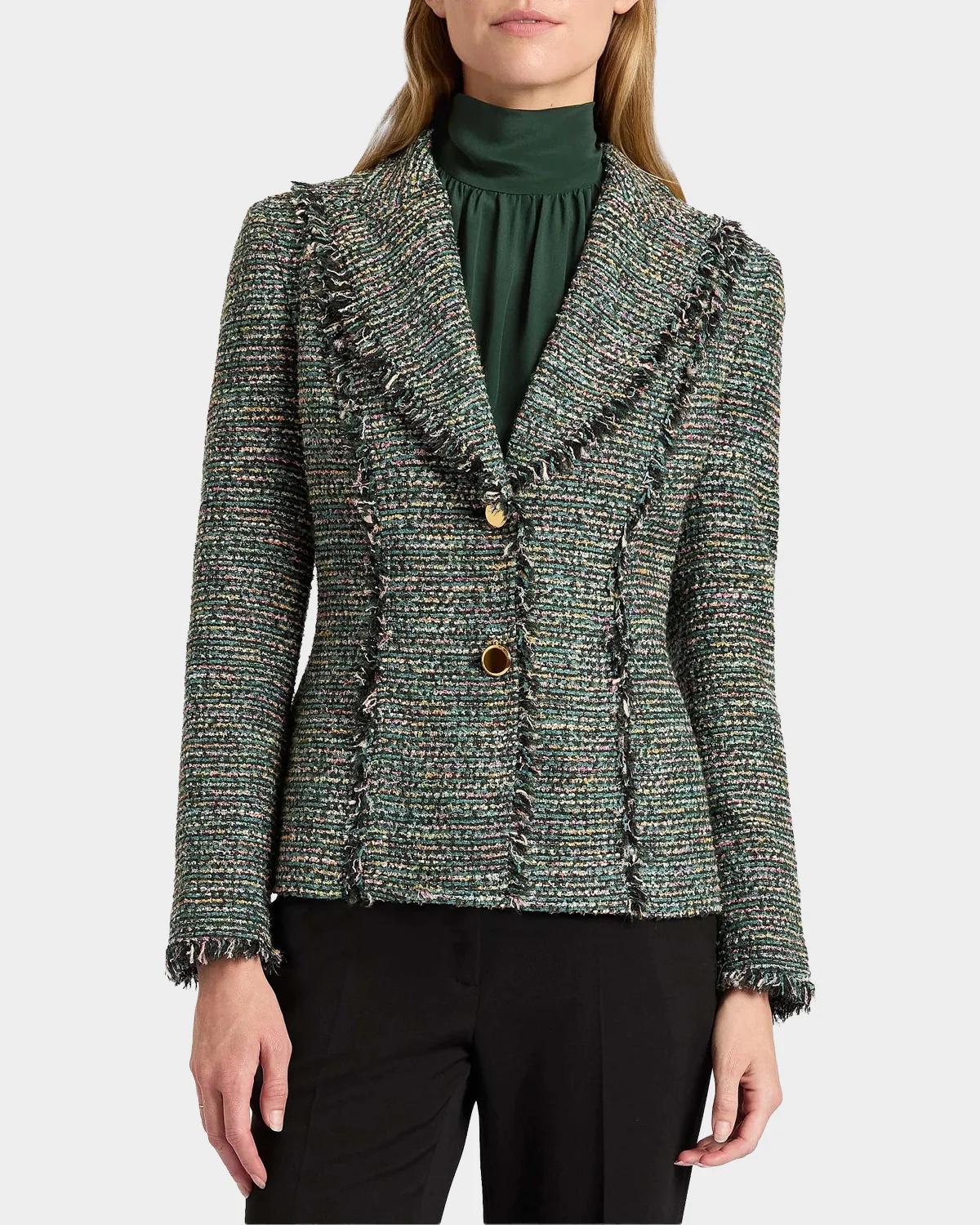 Fringed Single-Breasted Tweed Jacket - thumbnail 7