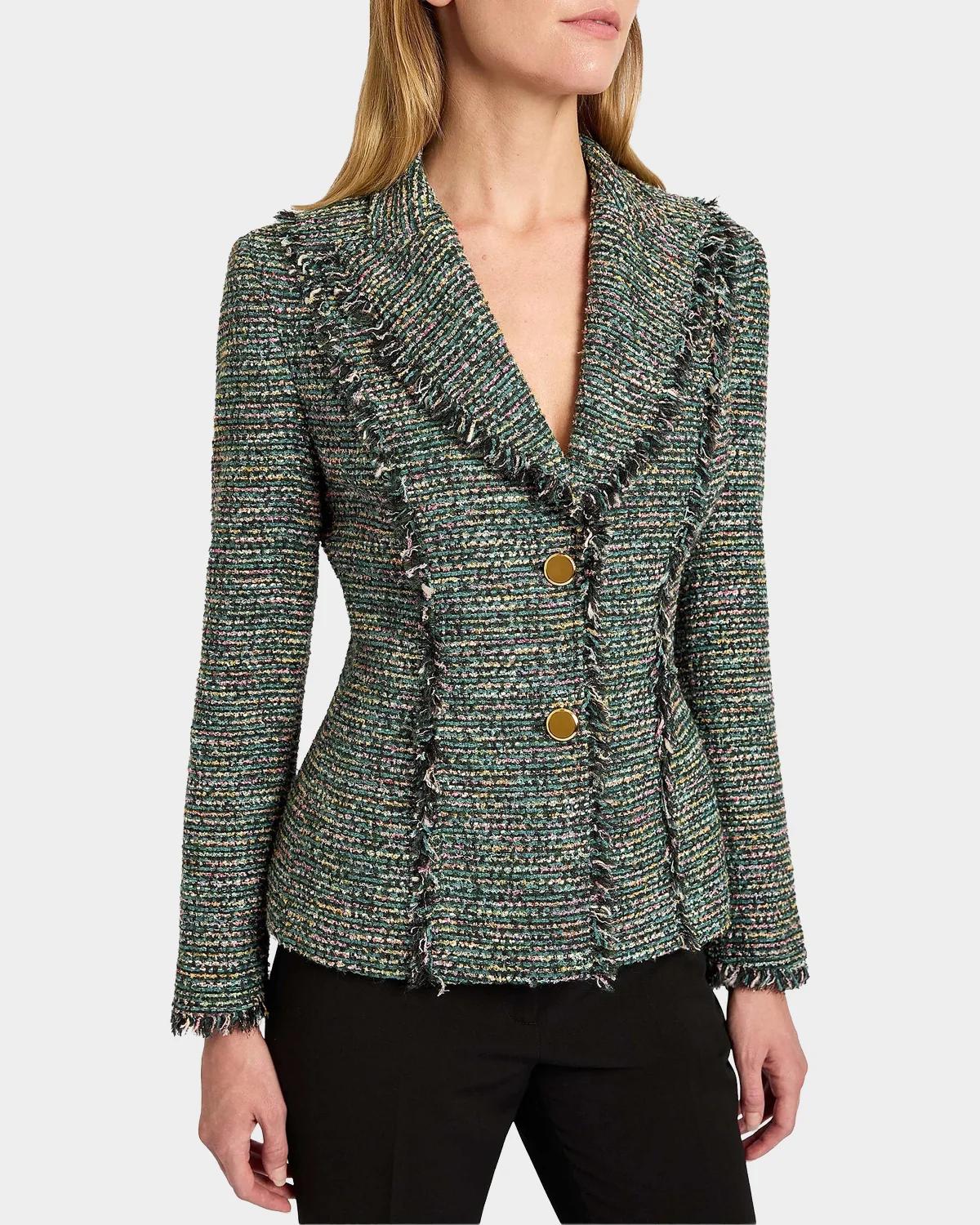 Fringed Single-Breasted Tweed Jacket - thumbnail 2