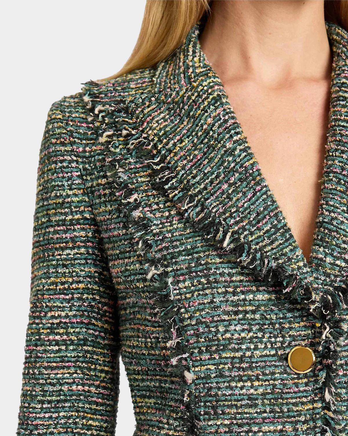 Fringed Single-Breasted Tweed Jacket - thumbnail 6
