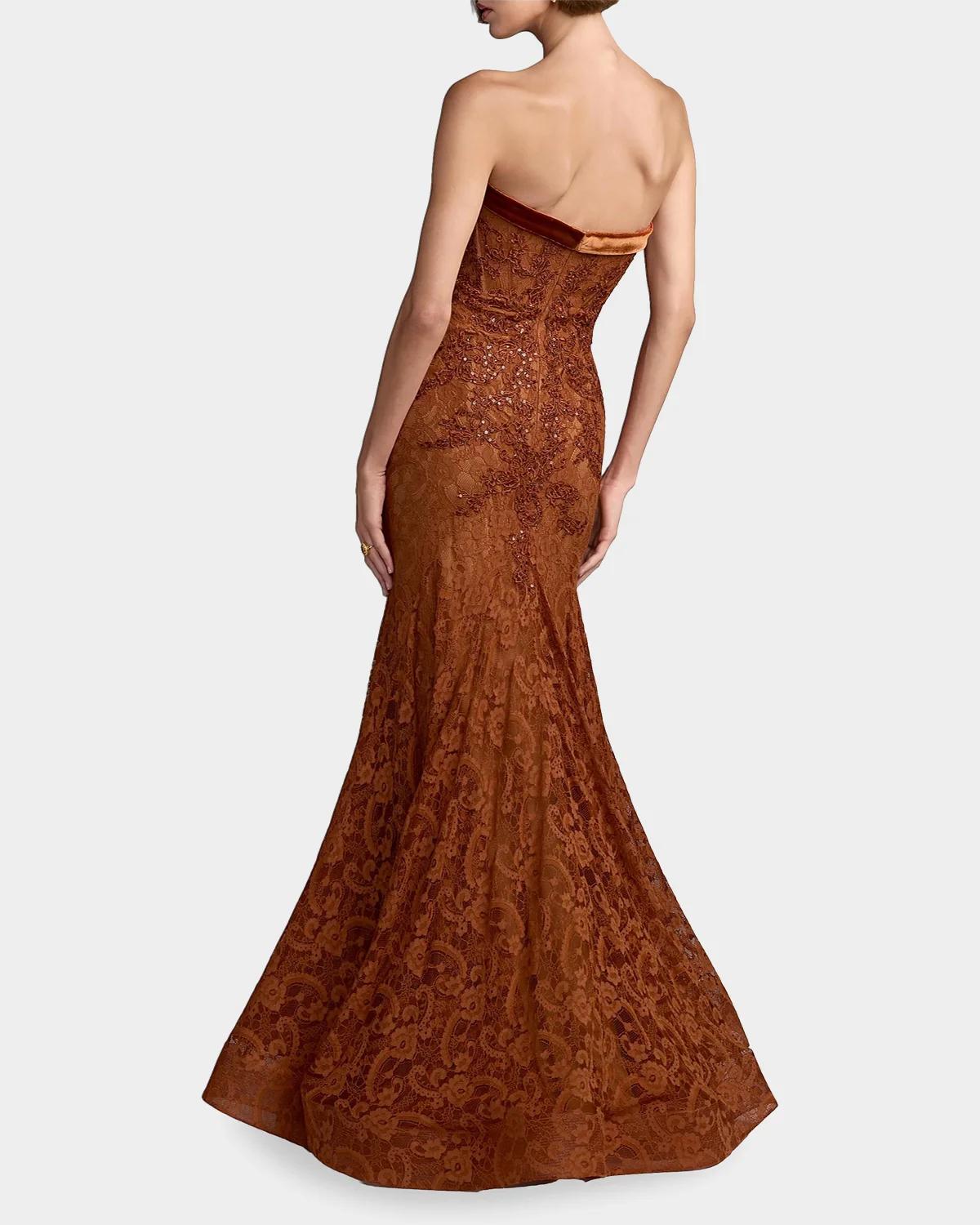 Embellished Lace Strapless Mermaid Gown - thumbnail 3