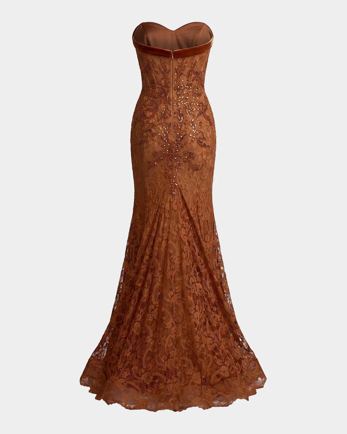 Embellished Lace Strapless Mermaid Gown - thumbnail 6