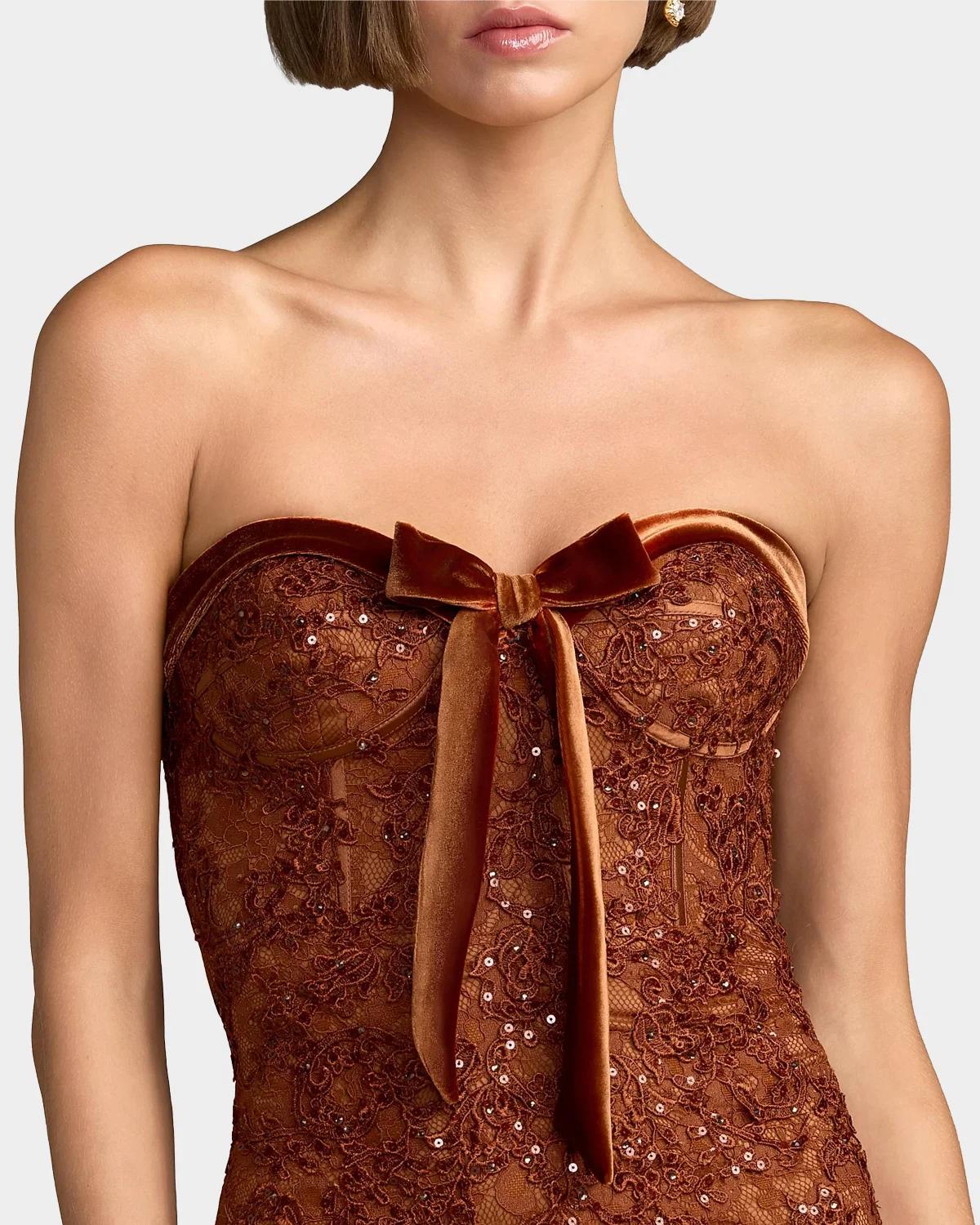 Embellished Lace Strapless Mermaid Gown - thumbnail 4