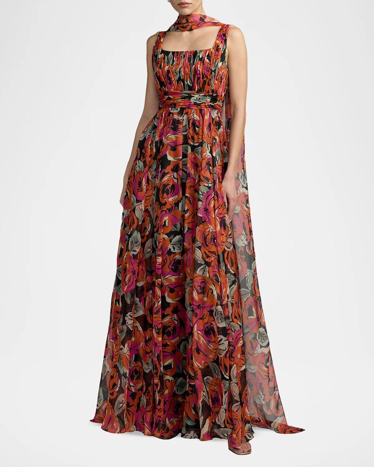Floral Chiffon A-Line Gown - thumbnail 2