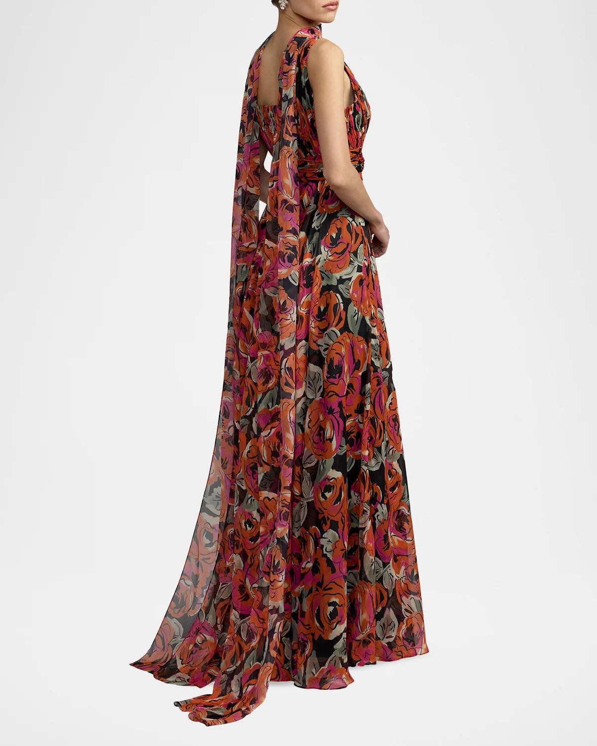 Floral Chiffon A-Line Gown - thumbnail 3