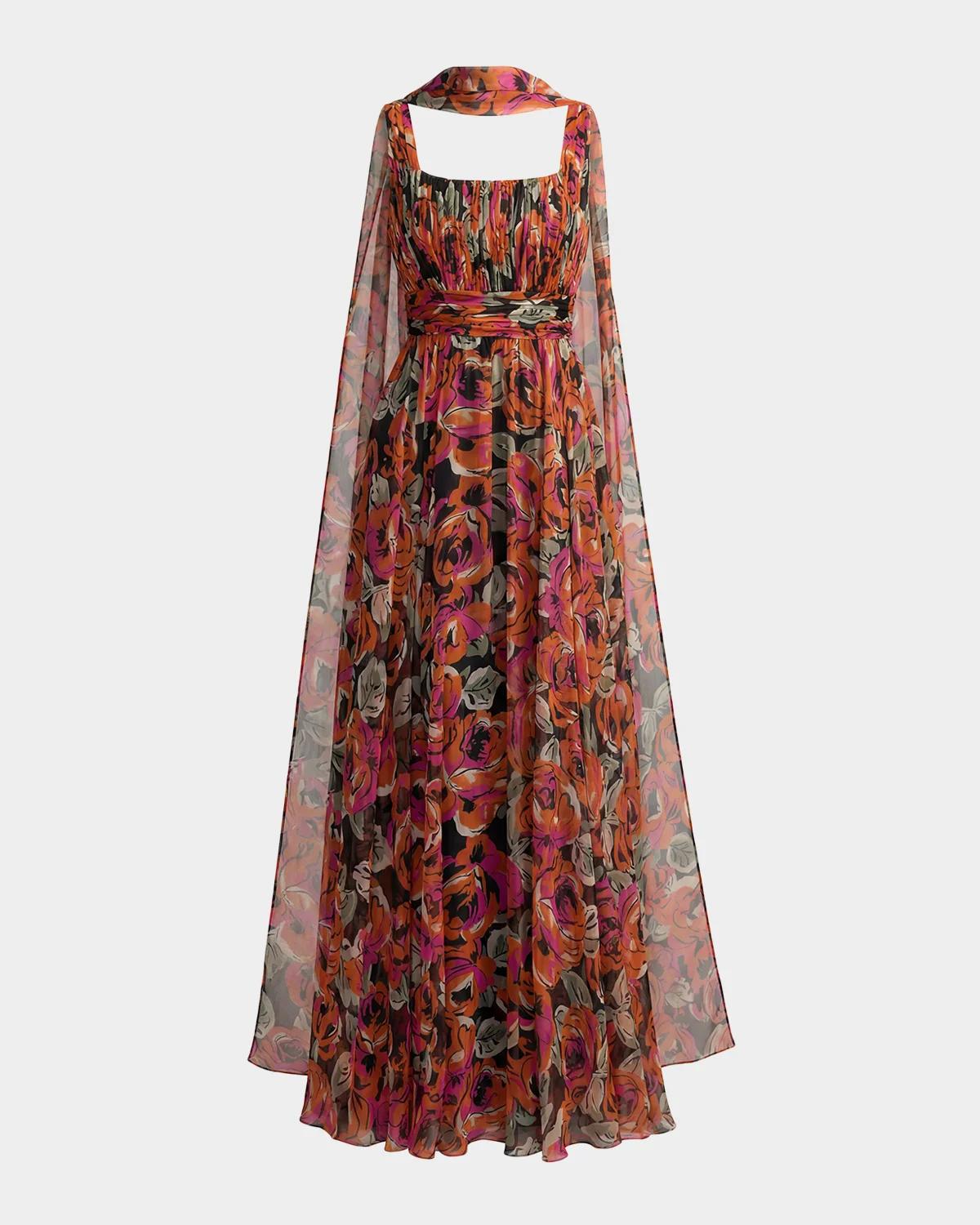 Floral Chiffon A-Line Gown