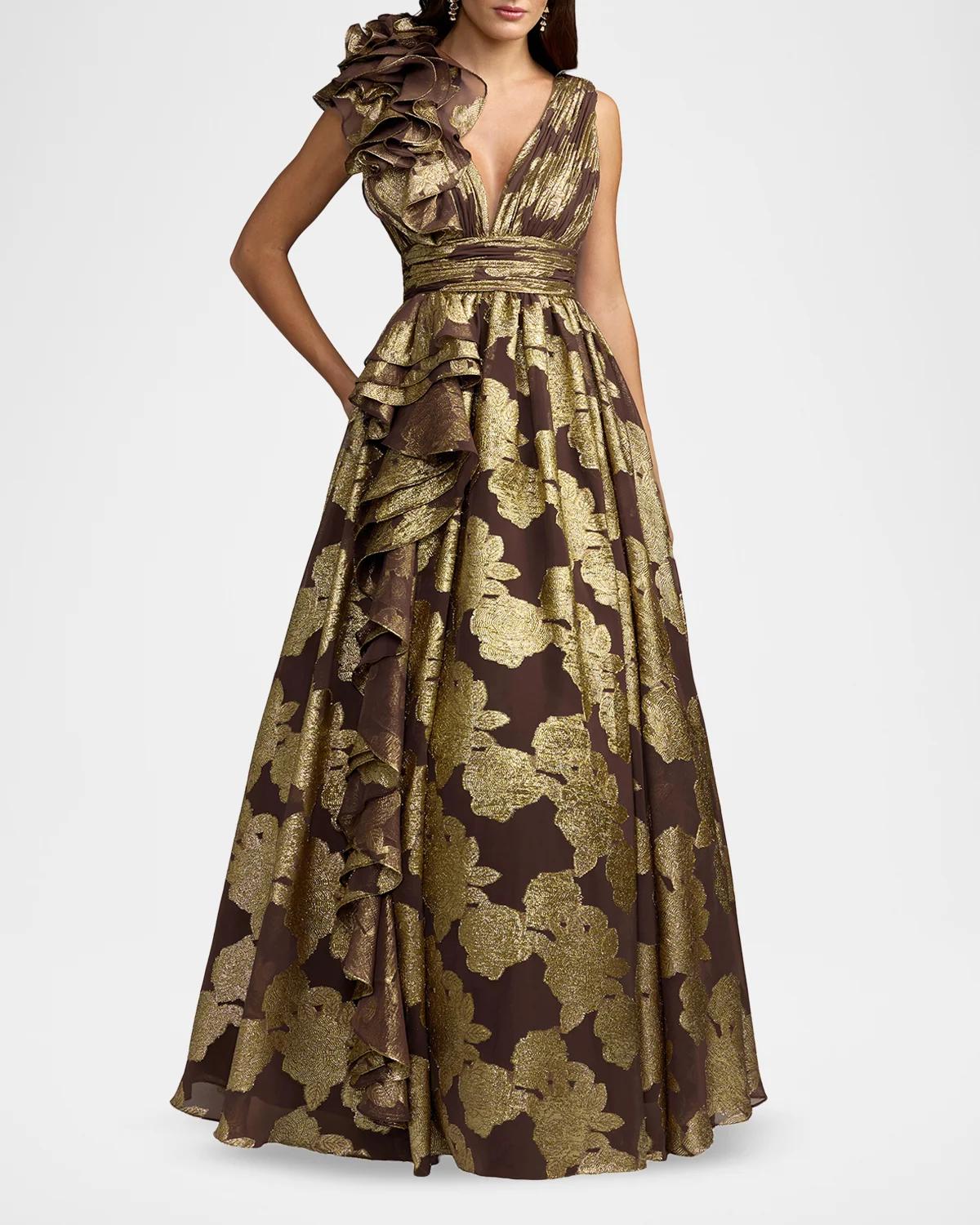 Metallic Floral Brocade Ball Gown - thumbnail 2