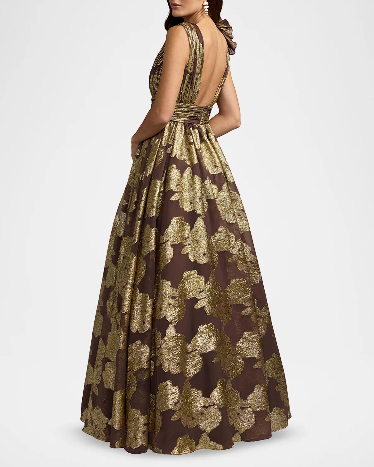 Metallic Floral Brocade Ball Gown - thumbnail 3