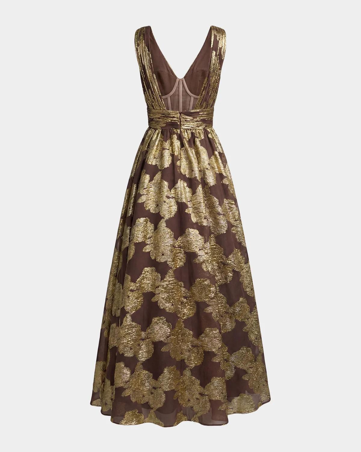Metallic Floral Brocade Ball Gown - thumbnail 4