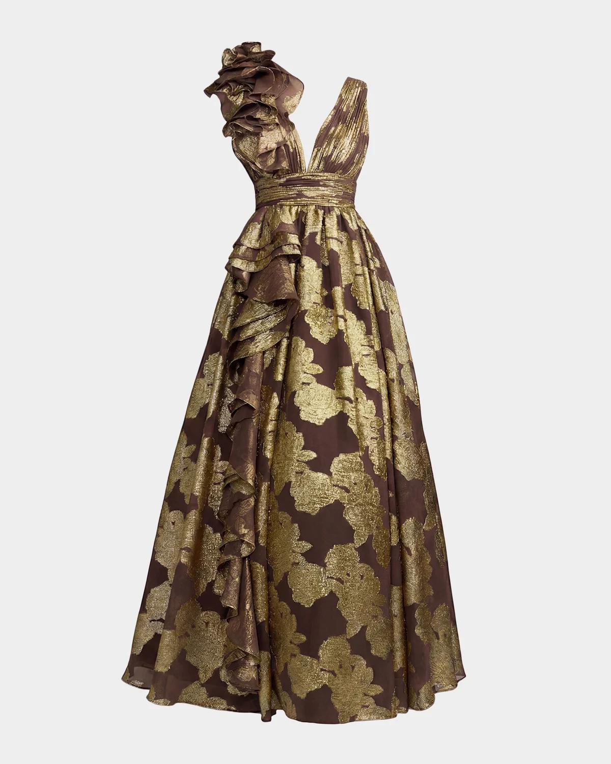 Metallic Floral Brocade Ball Gown