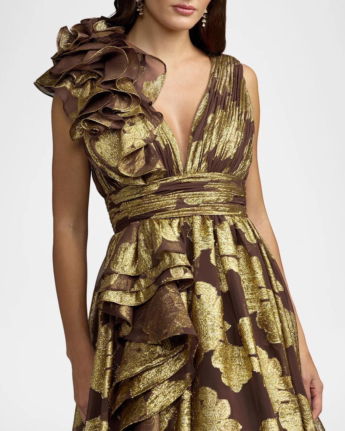 Metallic Floral Brocade Ball Gown - thumbnail 5