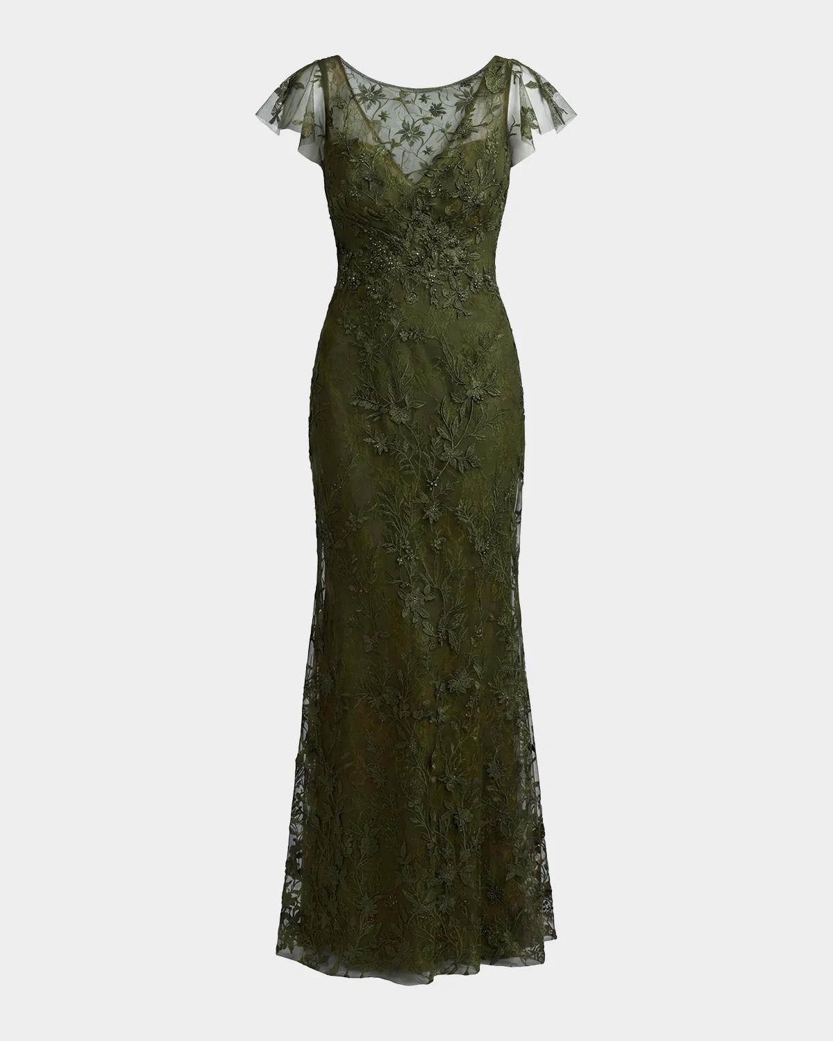 Floral Appliqué Tulle Gown