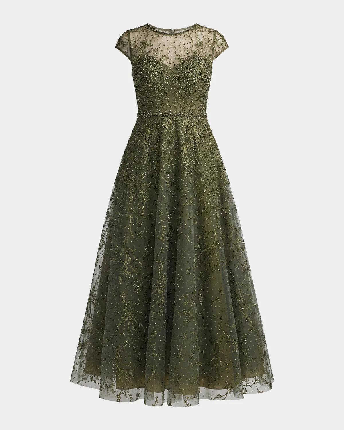 Embellished Jewel Neck A-Line Cocktail Dress