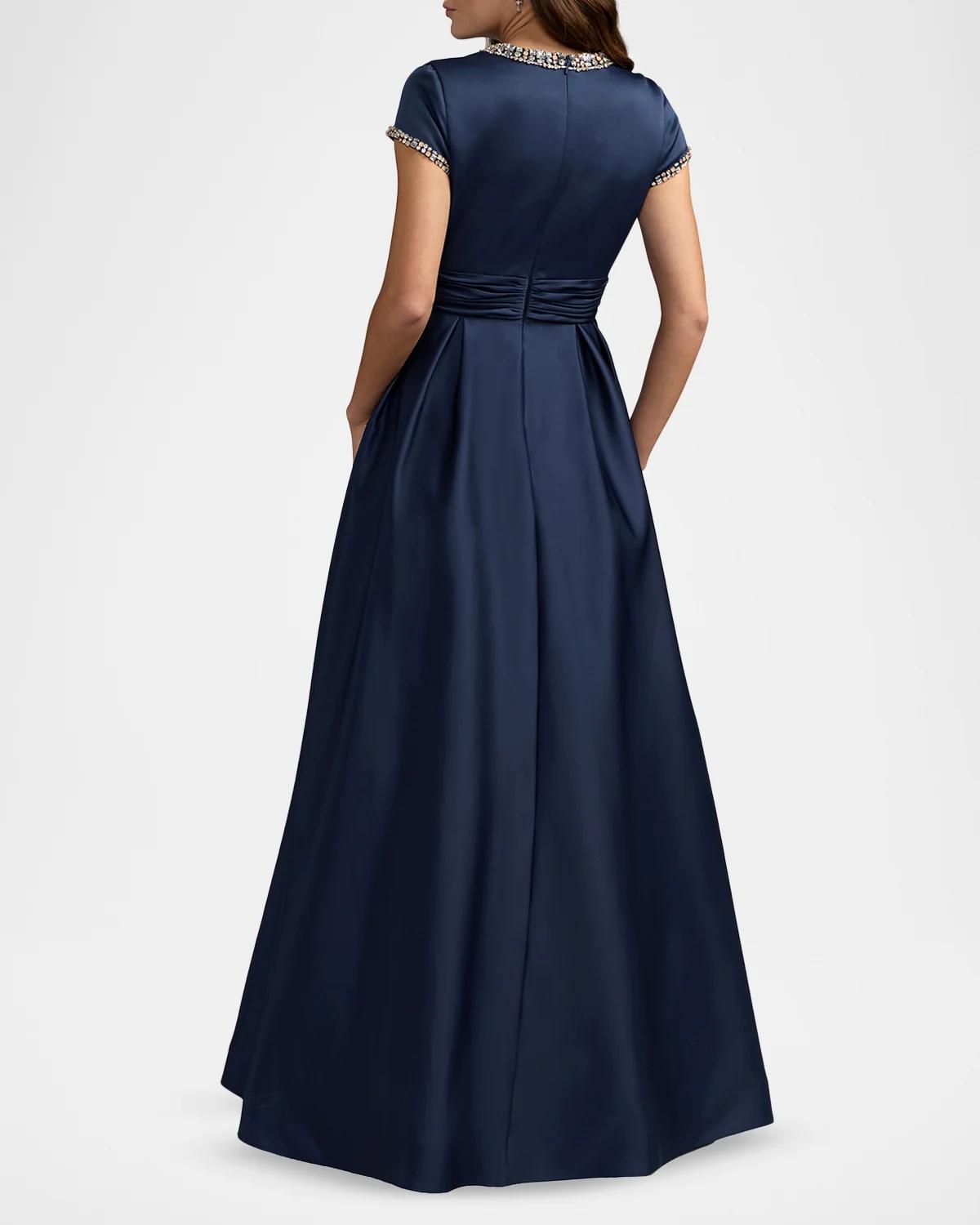Embellished Satin Cap-Sleeve Gown - thumbnail 3