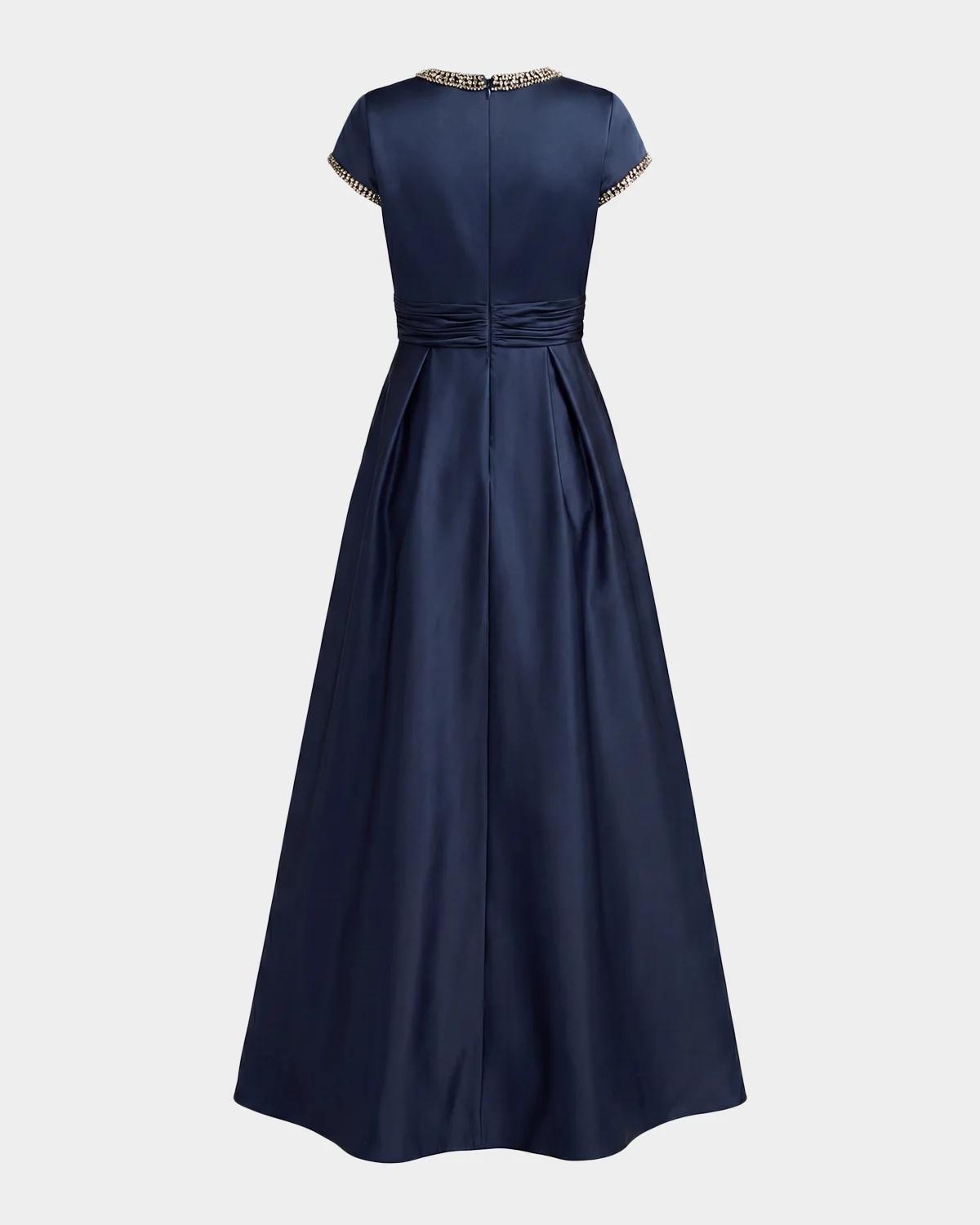 Embellished Satin Cap-Sleeve Gown - thumbnail 4