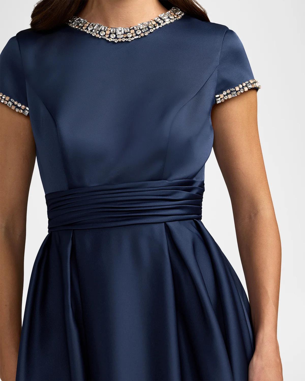 Embellished Satin Cap-Sleeve Gown - thumbnail 5