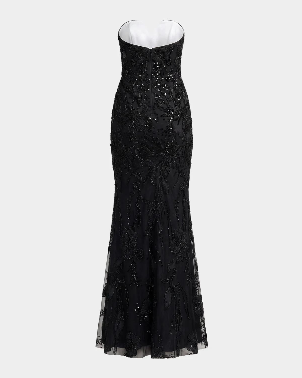 Floral Embellished Mesh Strapless Column Gown - thumbnail 4
