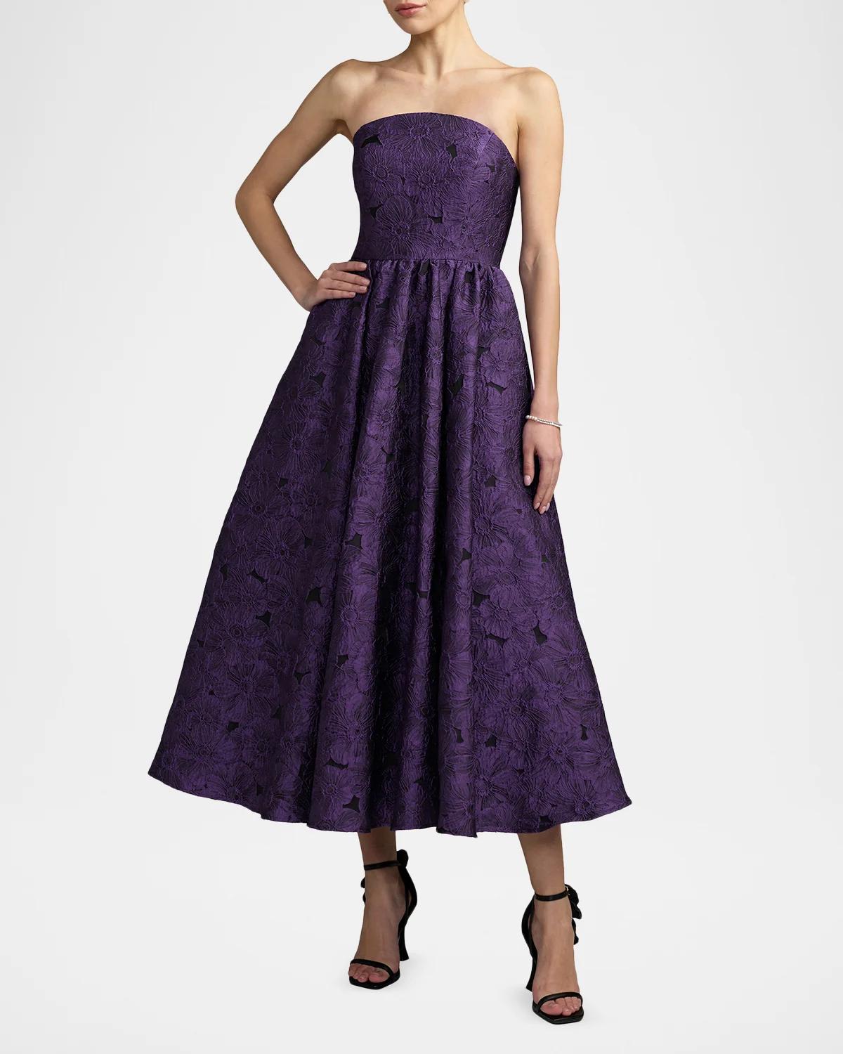 Strapless Floral Brocade Midi Dress - thumbnail 2