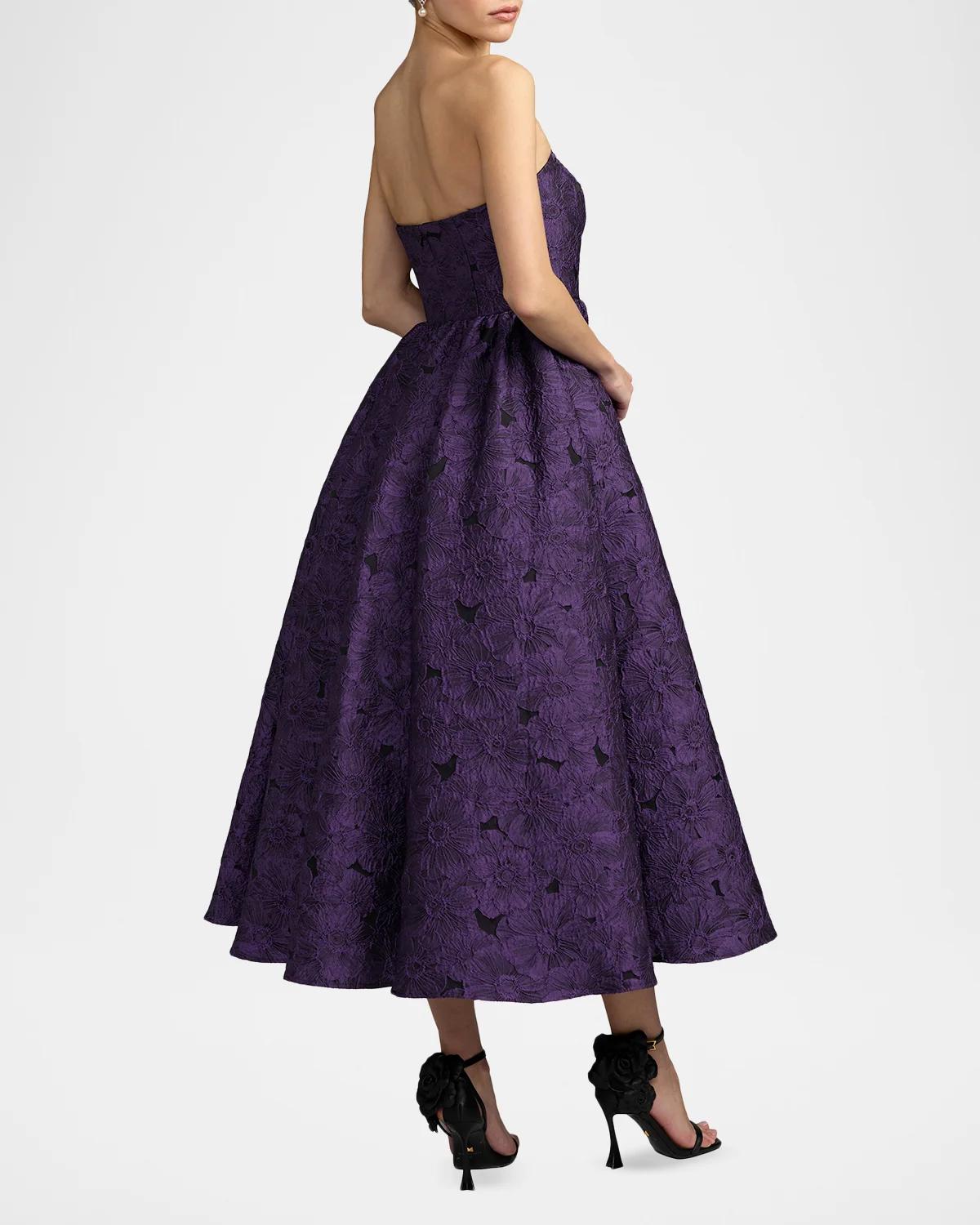 Strapless Floral Brocade Midi Dress - thumbnail 3