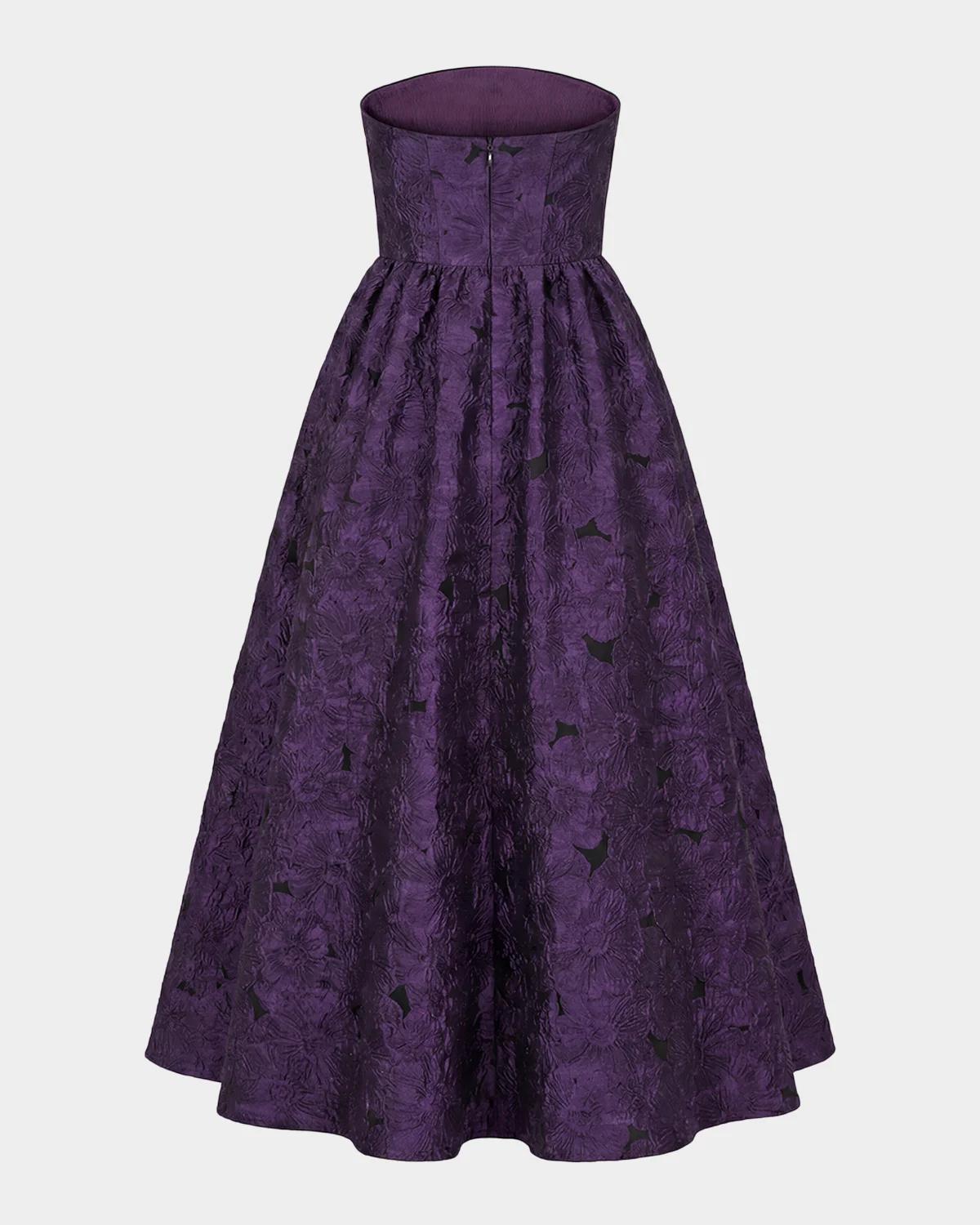 Strapless Floral Brocade Midi Dress - thumbnail 4