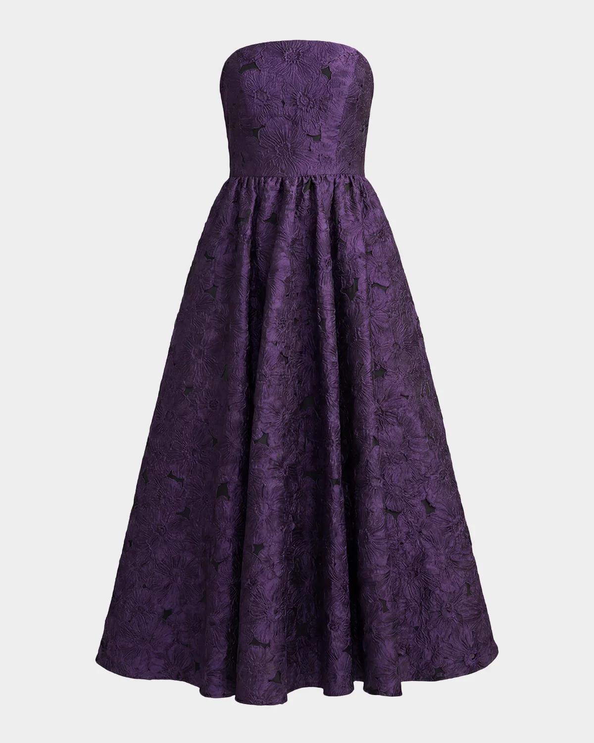 Strapless Floral Brocade Midi Dress