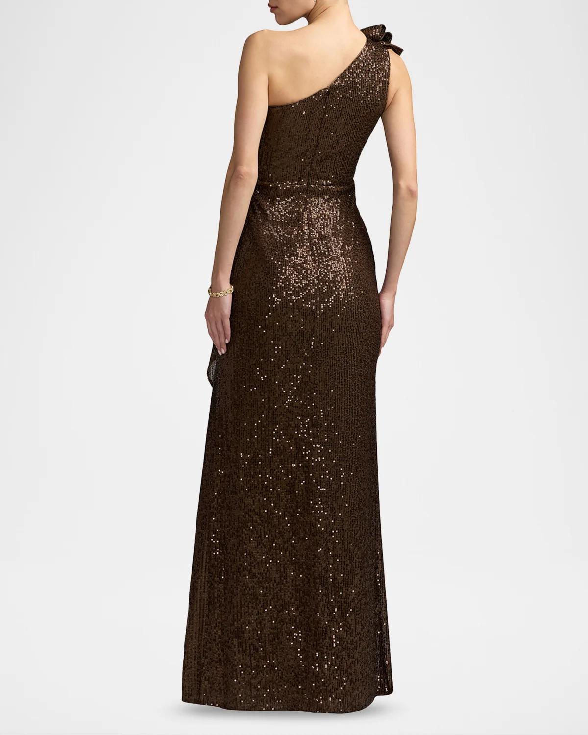 One-Shoulder Sequined Column Gown - thumbnail 3