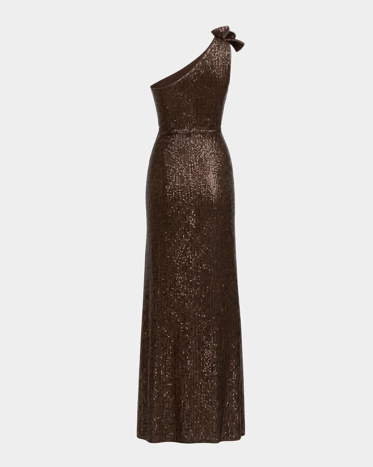 One-Shoulder Sequined Column Gown - thumbnail 4