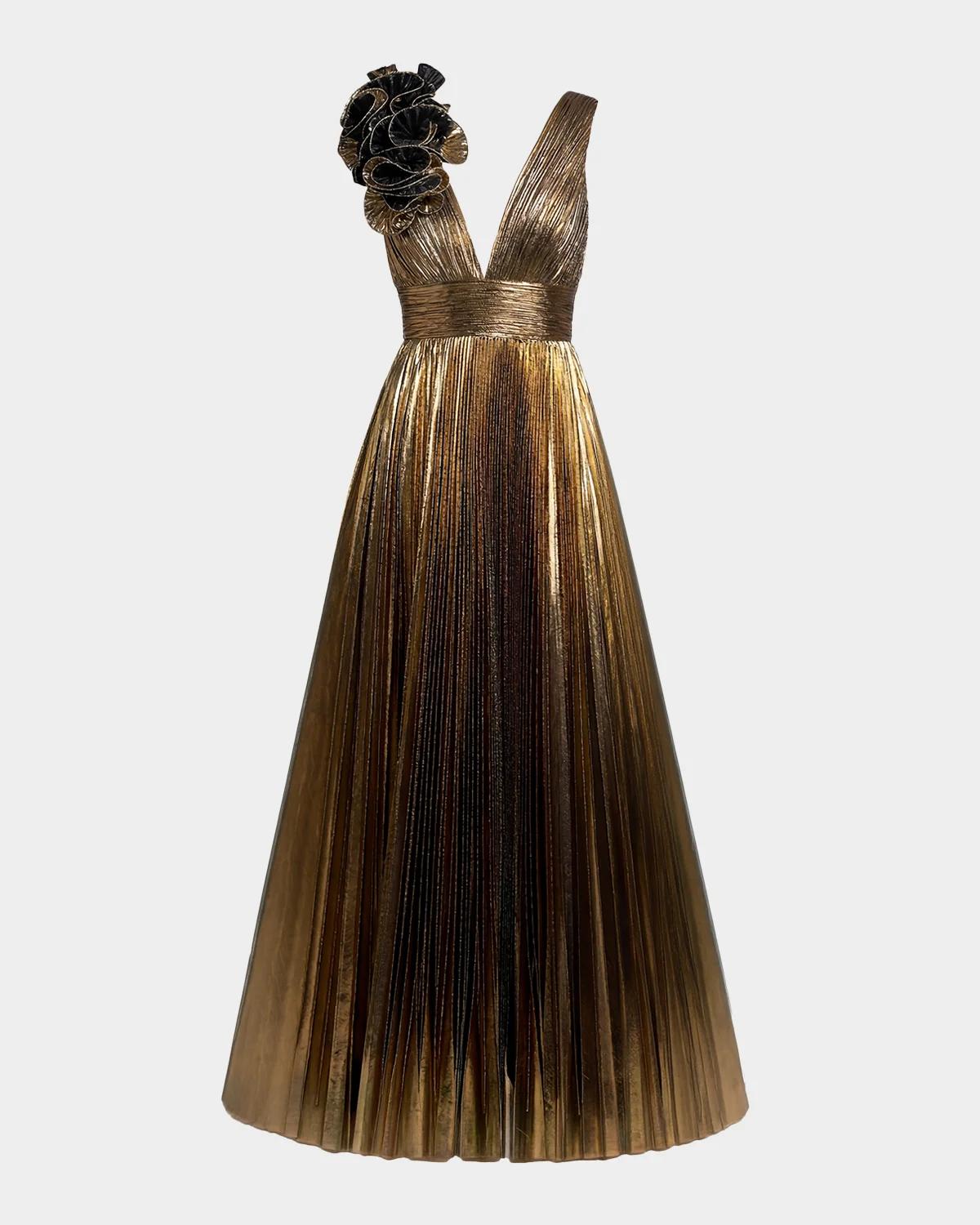 Metallic Pleated Ombré Gown