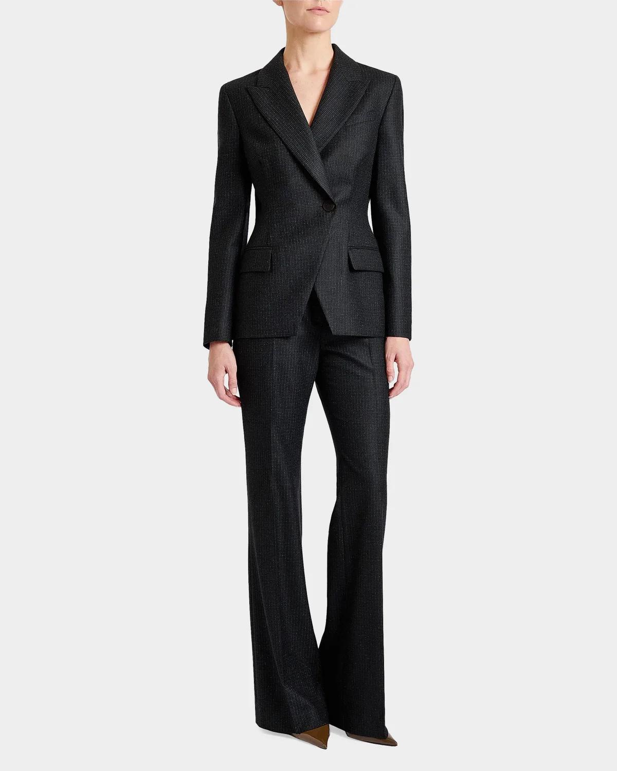 Beth Checked Virgin Wool Flared Pants - thumbnail 2