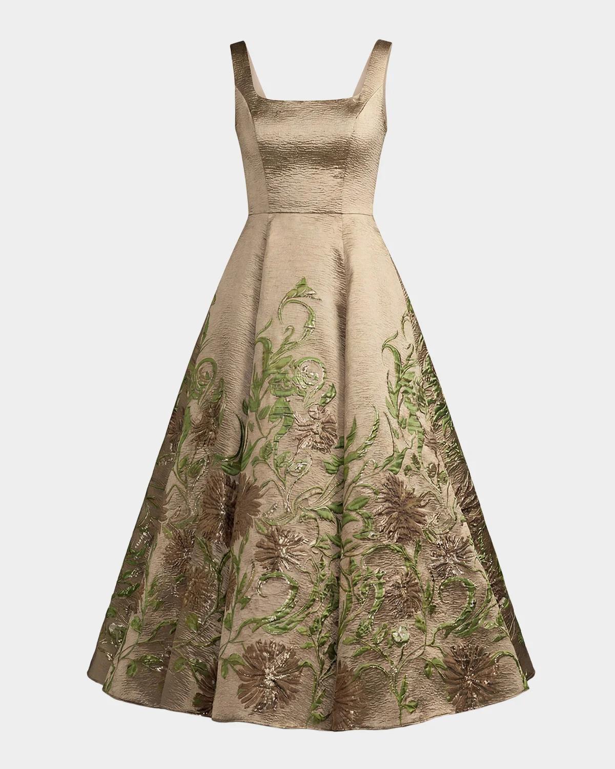 Floral Brocade Midi Dress