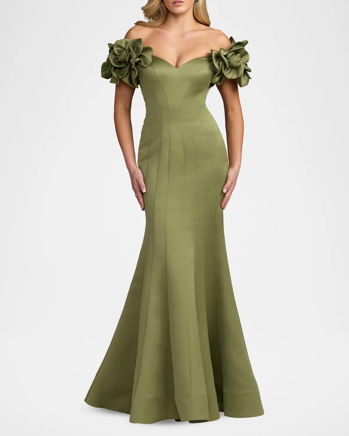 Embellished Satin Off-Shoulder Trumpet Gown - thumbnail 2