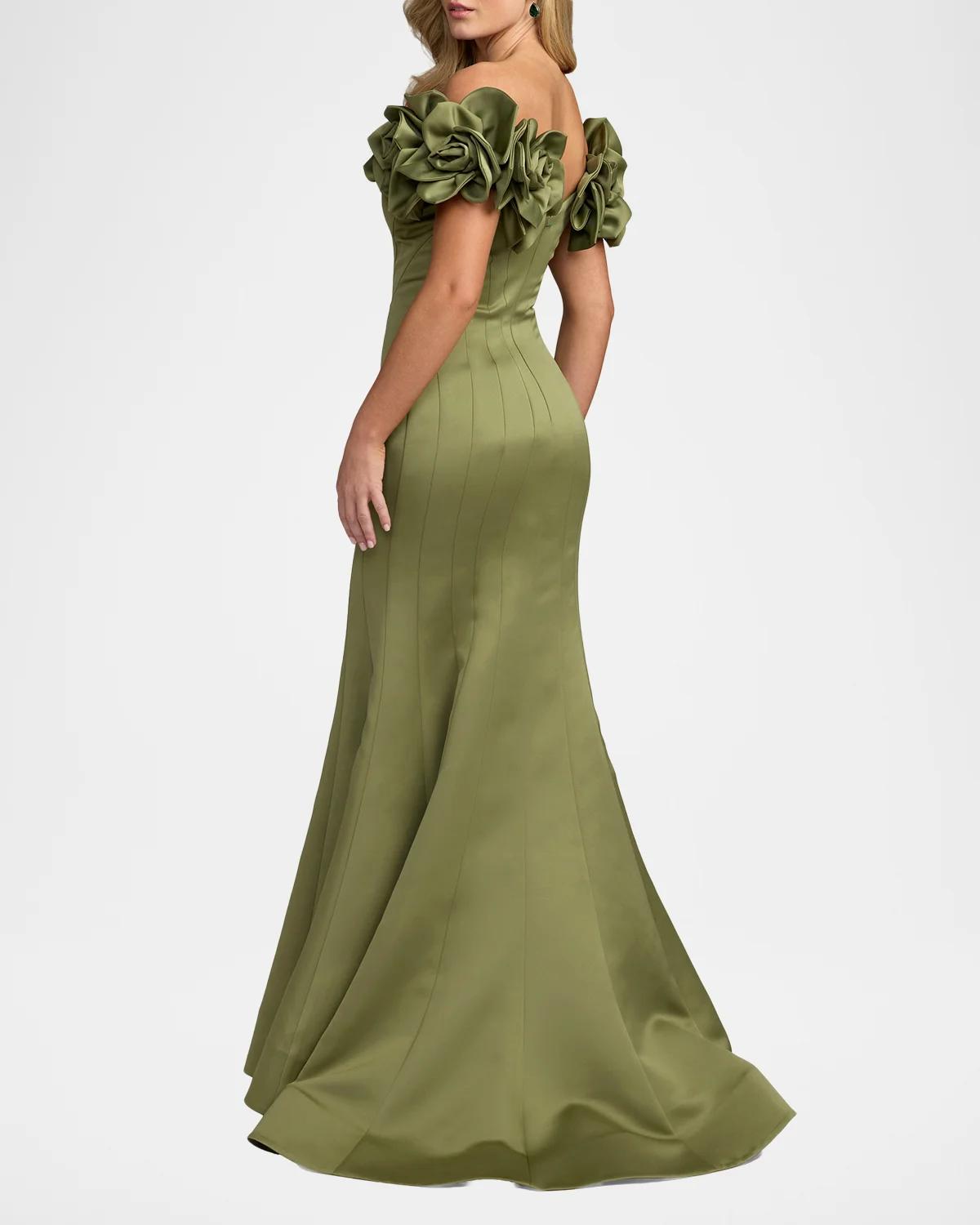 Embellished Satin Off-Shoulder Trumpet Gown - thumbnail 3