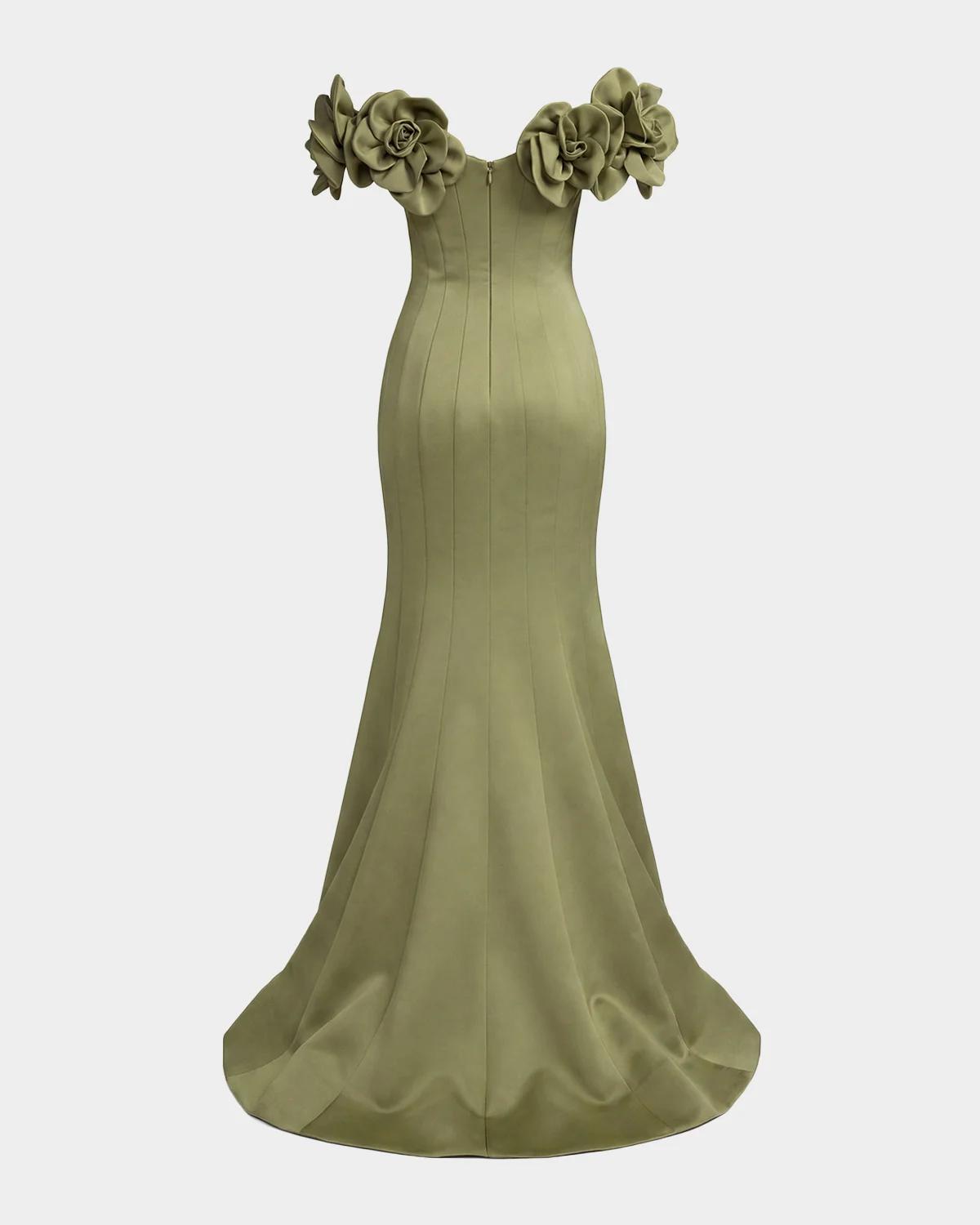 Embellished Satin Off-Shoulder Trumpet Gown - thumbnail 4