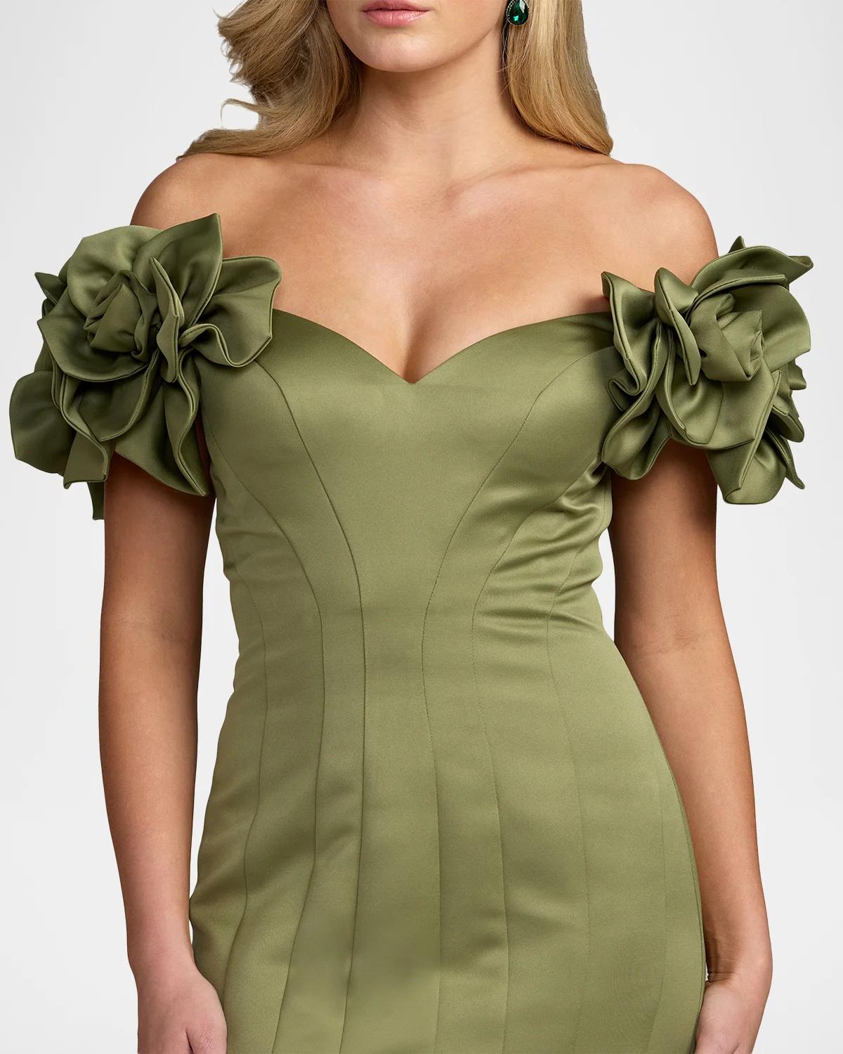Embellished Satin Off-Shoulder Trumpet Gown - thumbnail 5