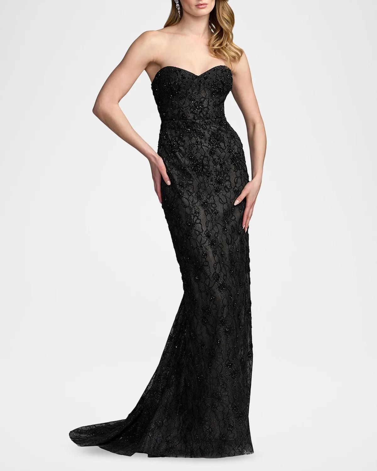 Embellished Floral Lace Strapless Gown - thumbnail 2