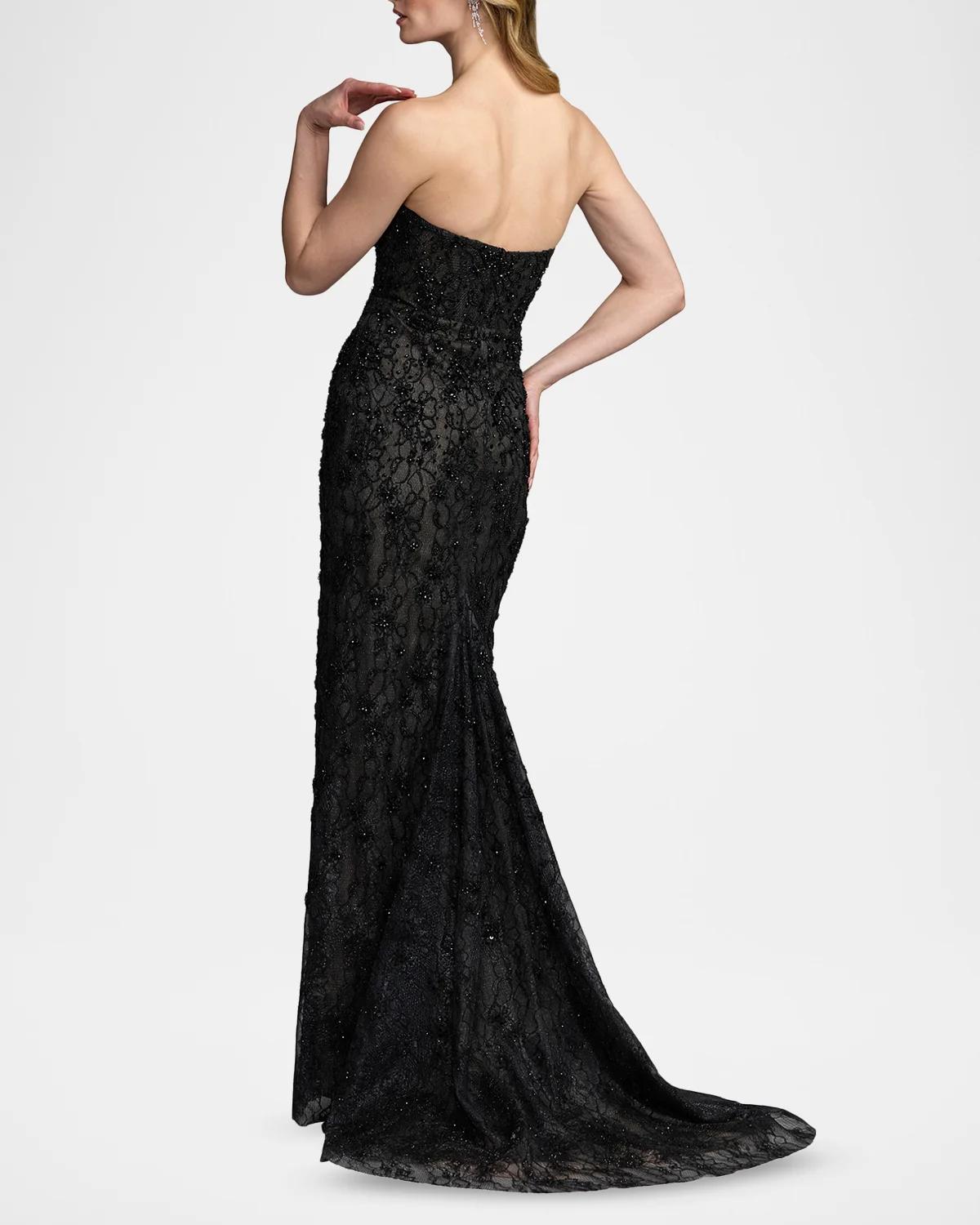 Embellished Floral Lace Strapless Gown - thumbnail 3