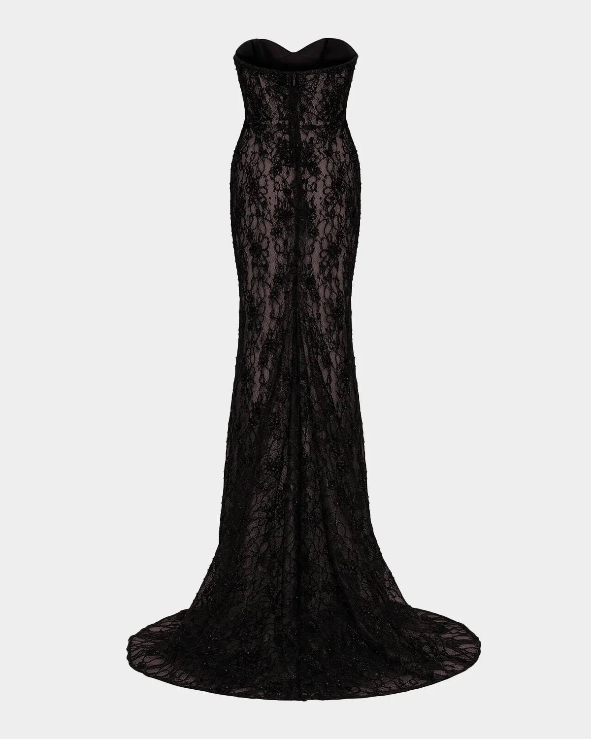Embellished Floral Lace Strapless Gown - thumbnail 4