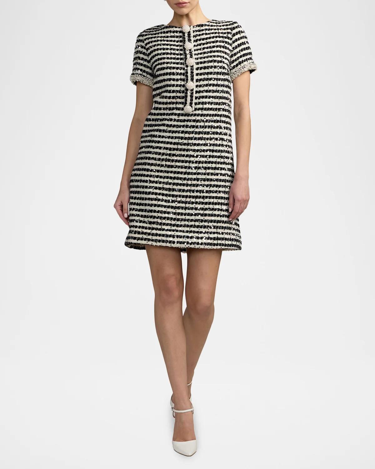 Sequin Striped Boucle Mini Dress - thumbnail 2