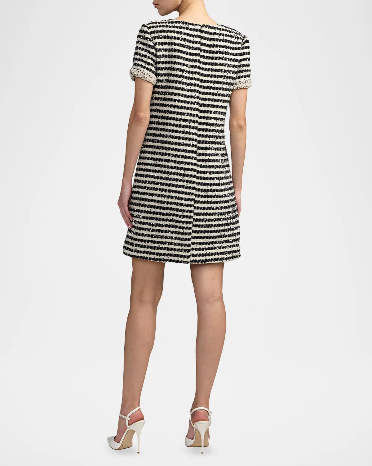 Sequin Striped Boucle Mini Dress - thumbnail 3