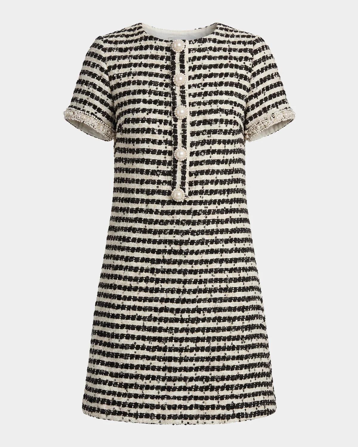 Sequin Striped Boucle Mini Dress
