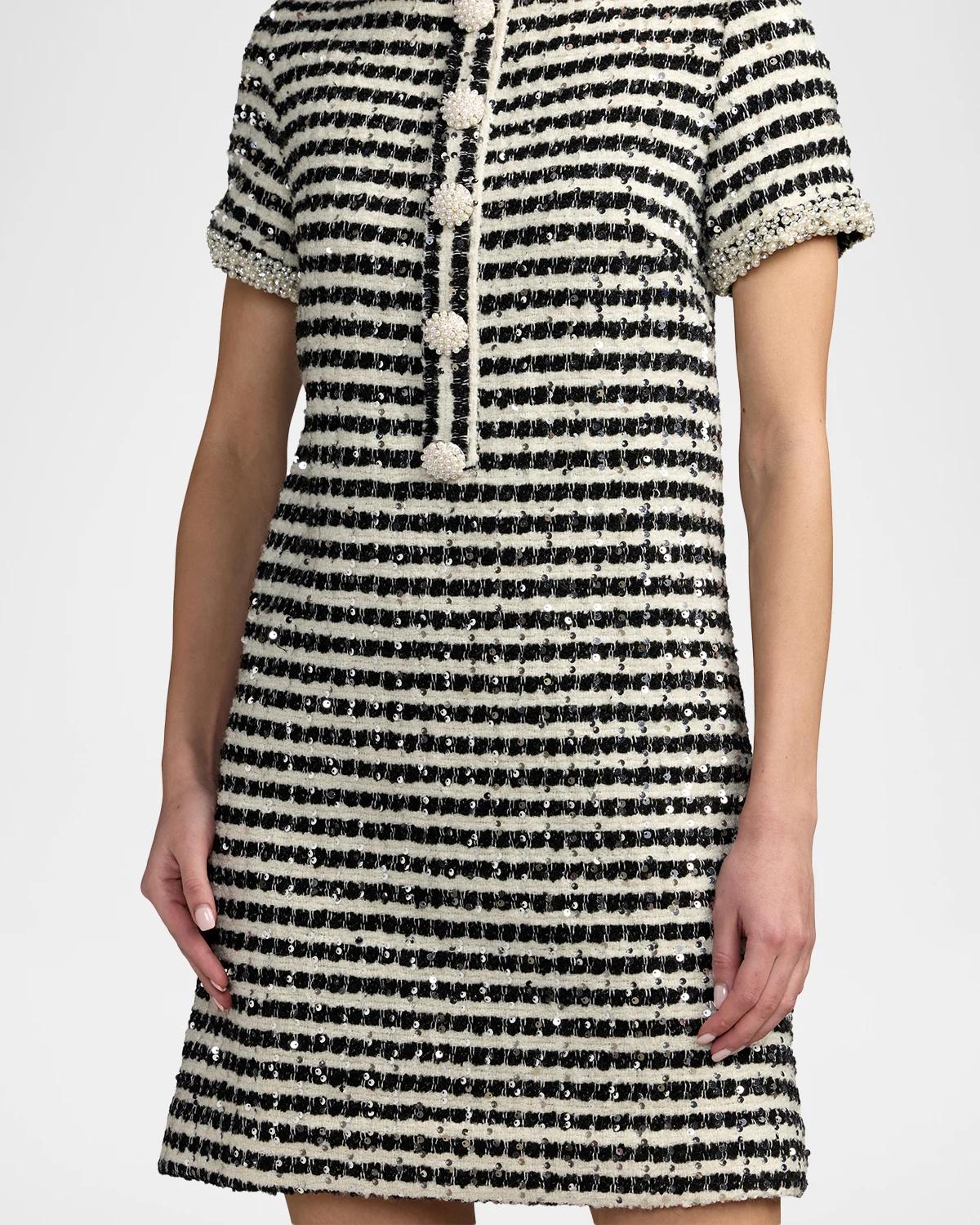 Sequin Striped Boucle Mini Dress - thumbnail 5