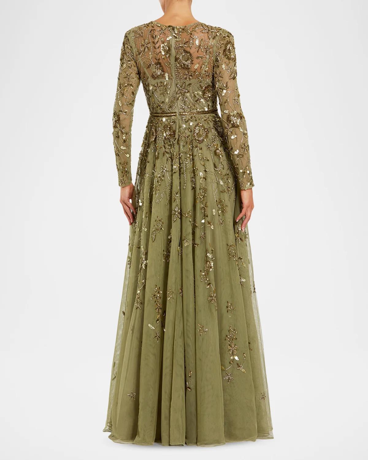 Embellished Floral-Embroidered Mesh Gown - thumbnail 3
