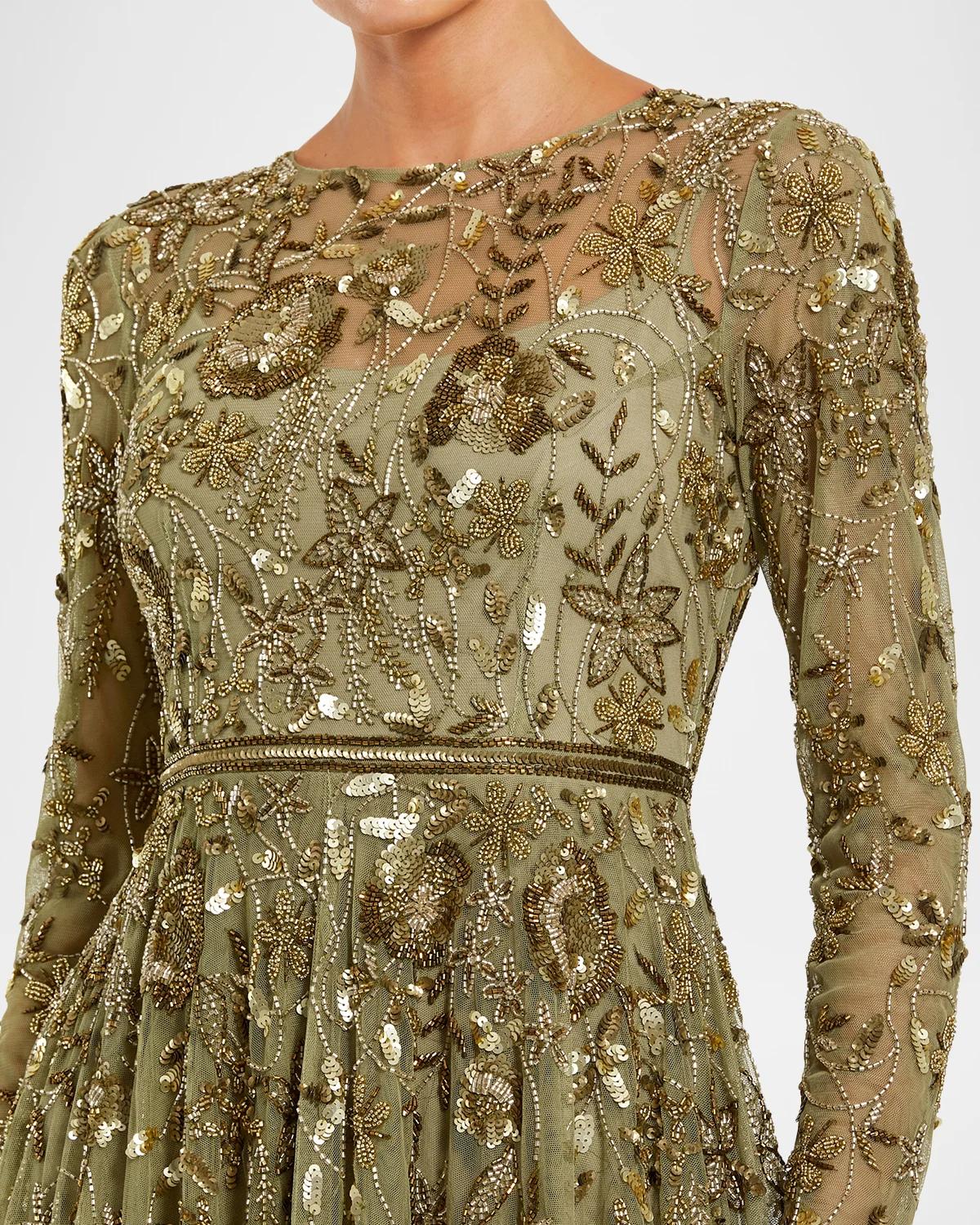 Embellished Floral-Embroidered Mesh Gown - thumbnail 5