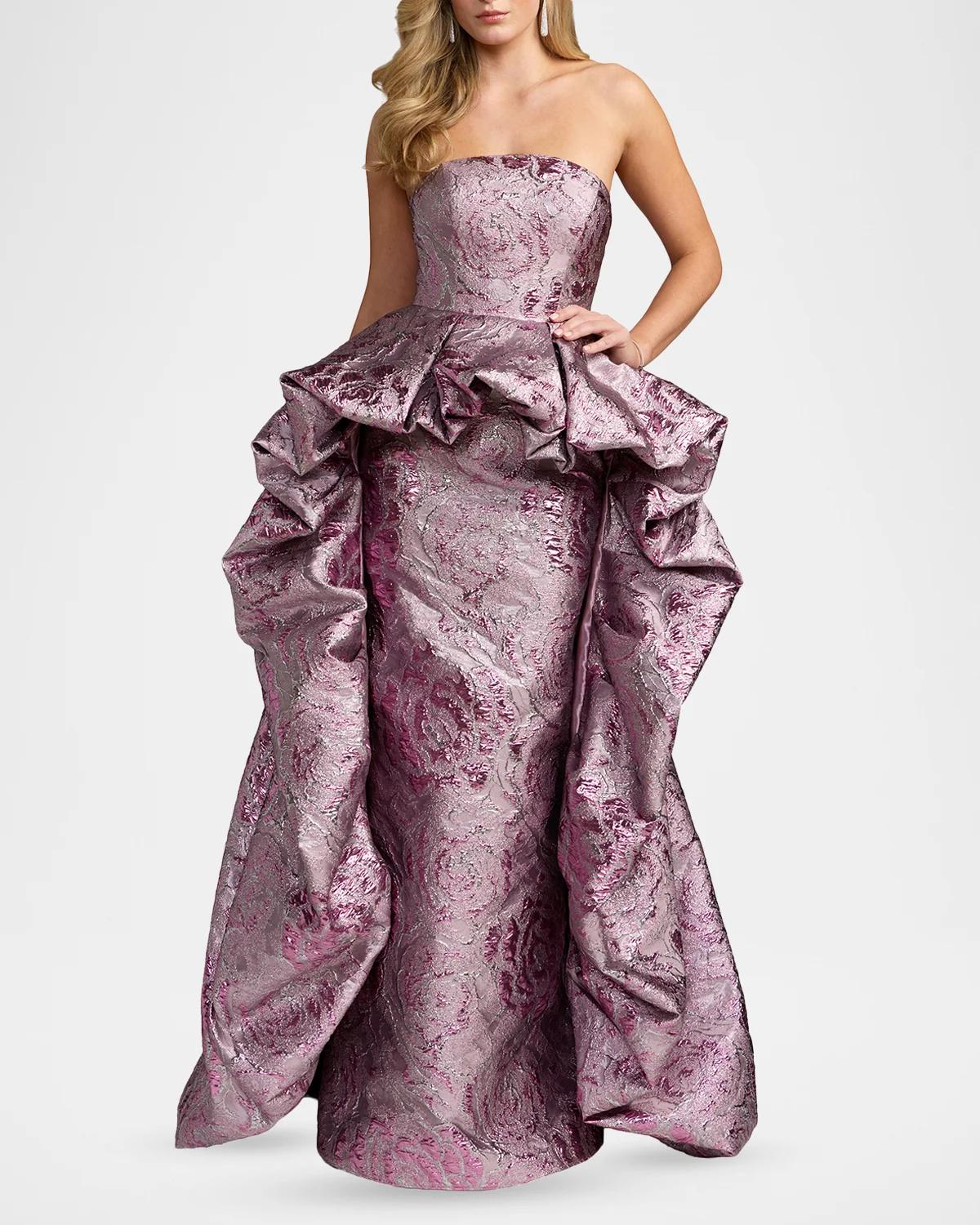 Strapless Draped Brocade Bubble Gown - thumbnail 2