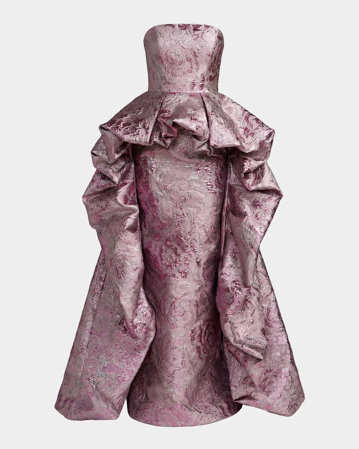Strapless Draped Brocade Bubble Gown