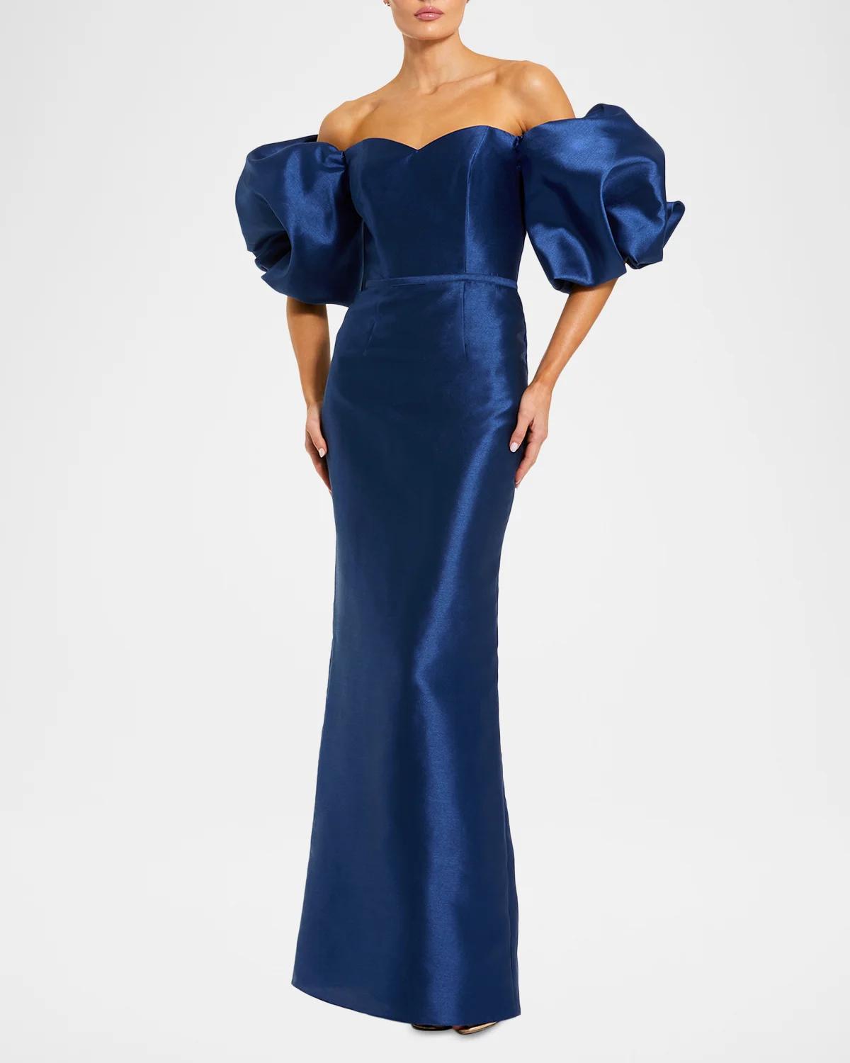 Off-Shoulder Satin Mermaid Gown - thumbnail 2