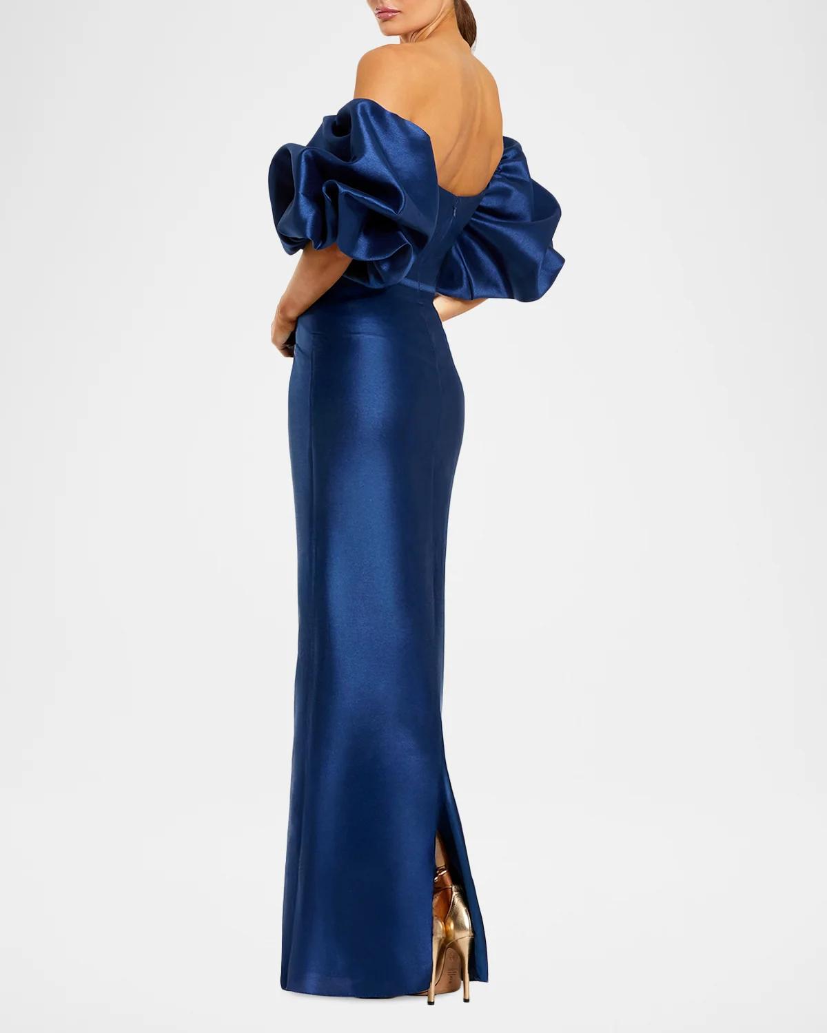 Off-Shoulder Satin Mermaid Gown - thumbnail 3