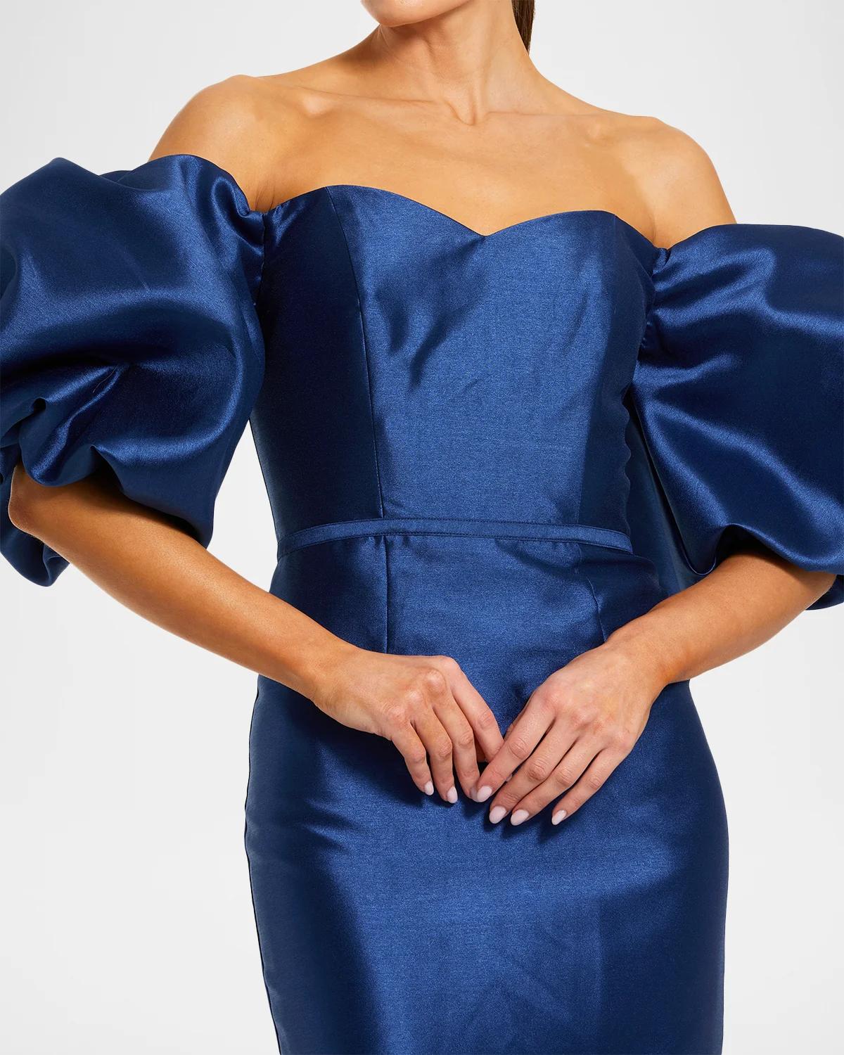 Off-Shoulder Satin Mermaid Gown - thumbnail 5