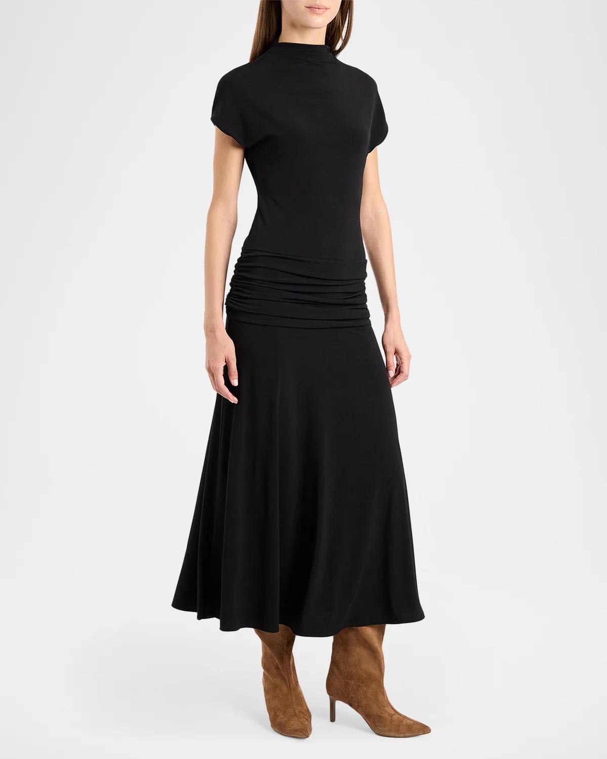 Ruched Mock-Neck Midi Dress - thumbnail 2