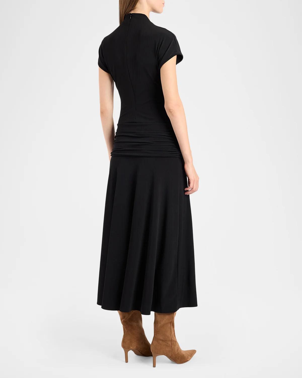 Ruched Mock-Neck Midi Dress - thumbnail 3